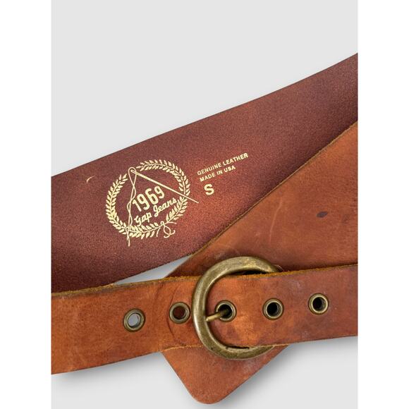 Y2k Vintage GAP Leather Wide Waist Belt Brass O-Ring Buckle Size Small main image 5